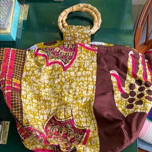 Reversible, Colorful Tote Bag with Bamboo Handles